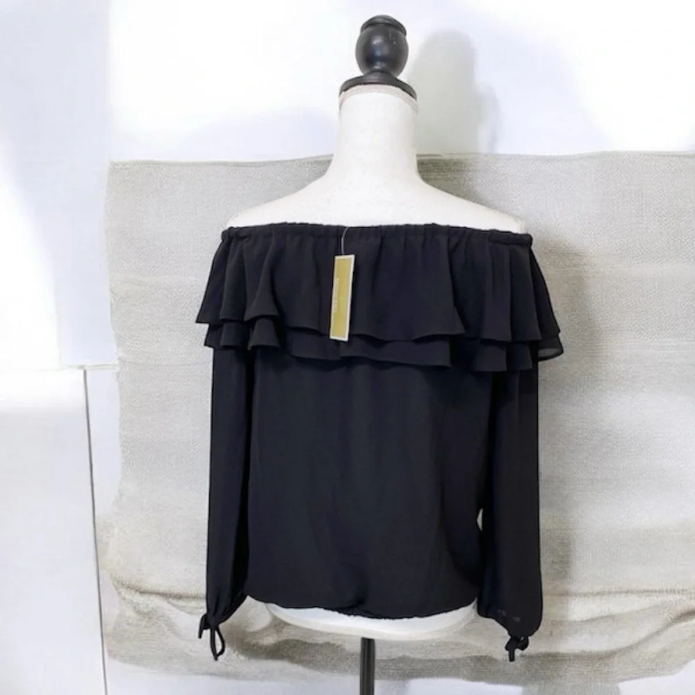 MICHAEL Michael Kors Black Ruffle Off-Shoulder Blouse - Picture 4 of 5